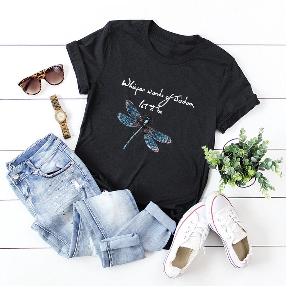 Dragonfly Whisper Words of Wisdom Let it Be Heather Cotton T-shirt NEW - Picture 5 of 7